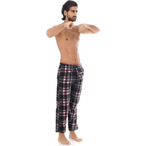 Men's Fleece Pajama Pants - Size Large Soft Plaid Lounge Pants with Pockets - Picture 3 of 8